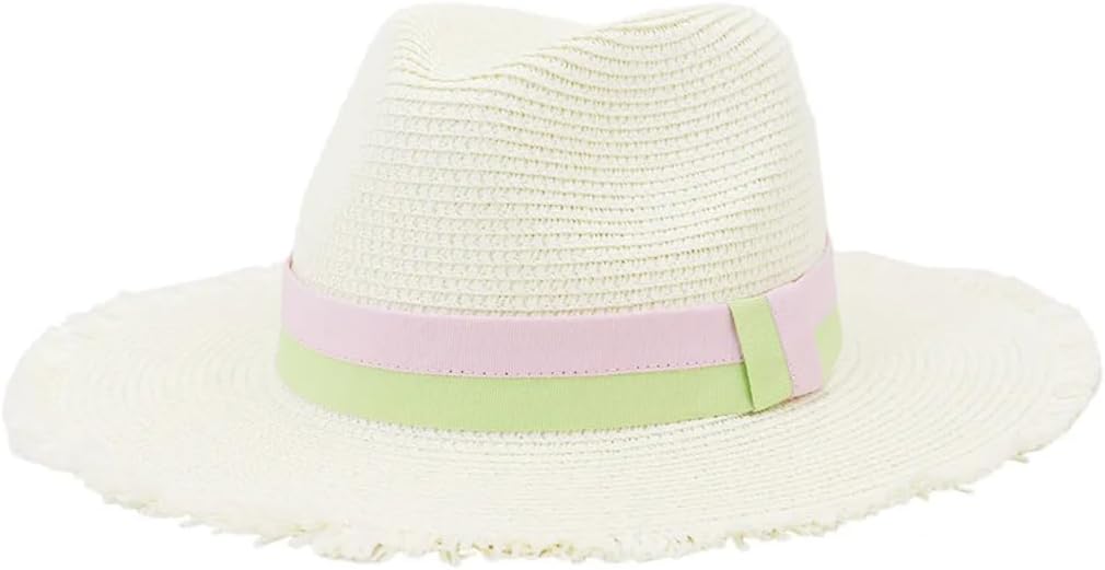 Women Outdoor Travel Wide Brim Straw Hat Panama Jazz Straw Caps Fedora Hat Belt Sun Hats