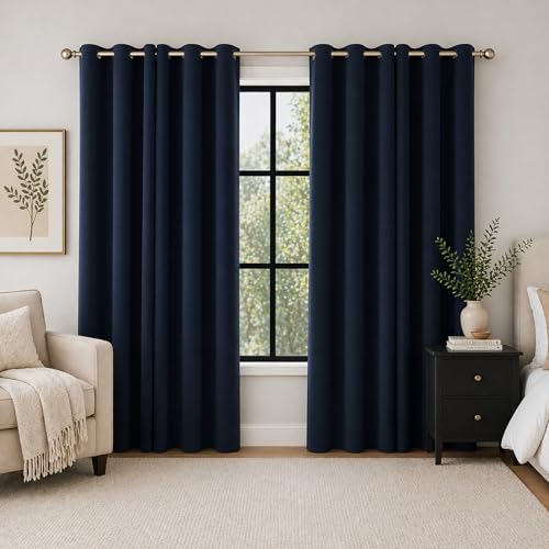Sun Zero Sheridan 2-Pack Dual-Sided Magnetic Closure 100% Total Blackout Grommet Living Room Bedroom Curtains for Wide Windows, Navy Blue, 40' W x 84' L (2 Panels)