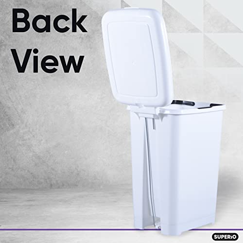 Superio 6.5 Gallon Slim Step On Pedal Plastic Trash Can, Waste Bin For Under Desk, Office, Bedroom, Bathroom - 26 Qt, White #TOP4