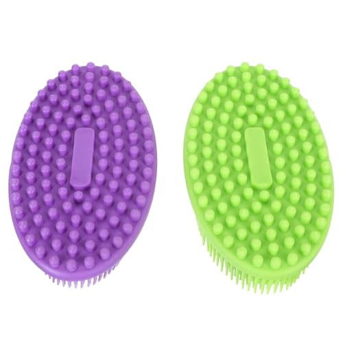 Beavorty Cepillo de Baño Corporal de Silicona 2 Piezas, Masajeador Portátil para Cuero Cabelludo y Limpieza Profunda, Color Púrpura y Verde, Apto para Bebés y Uso en Ducha