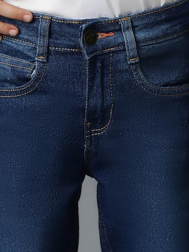 Image of Tales & Stories Boys Slim Fit Denim Jeans | 5-Pocket Stylish Mid-Rise Pants| Durable Cotton Denim Lycra with Button Closure | Casual Wear