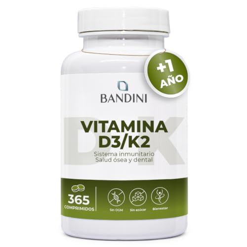 Bandini® Vitamina D3 y K2 365 Comprimidos, 1 año de Suministro - Alta dosis