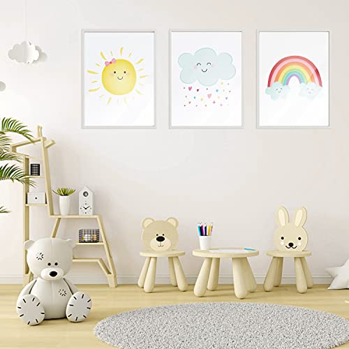 DNGH Bilder Kinderzimmer Poster Babyzimmer Mädchen Deko Boho Wandbilder Regenbogen Wolken Sonne Ohne Rahmen für Wohnzimmer Schlafzimmer Wandbild Kinder Junge Mädchen(Farbe)