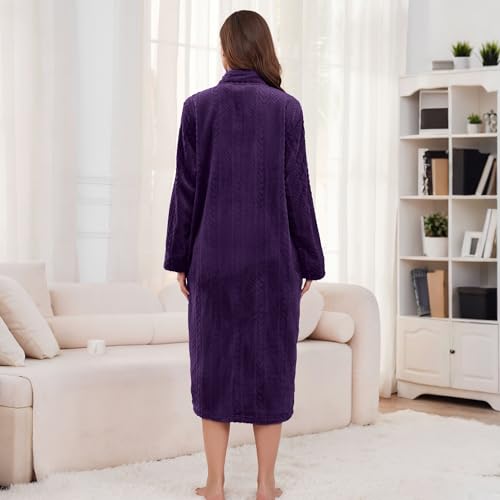 Image of LYCY Women Plush Zipper Robe, Long Fleece House Coat Nightgown with Pockets Solid Bathrobe