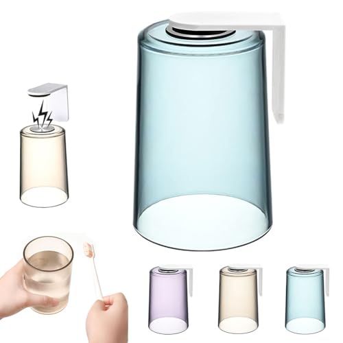 歯磨きコップホルダー 歯ブラシホルダー 浮かせる コップ スタンド 洗面所 マグネット 壁掛け 収納 穴あけ不要 シンプル おしゃれ モノトーン 衛生的水切り 家族分 カビない (ブルー)