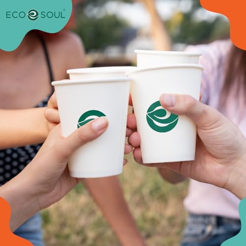 Image of ECO SOUL [350 ml, 25 Count] Disposable White Paper Cups| Plastic-Free Aqueous Coated | Eco-Friendly & Biodegradable Cups | Use & Throw Party Glasses | Ideal for Tea, Coffee & Water | 280 GSM