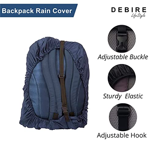 Image of Nylon Backpack Rain & Dust Bag Cover Waterproof with Cary Pouch Adjustable for Hiking Rucksack Camping Trekking & Traveling 35L to 65L Laptop, School, Luggage Bag Cover (Navy Blue-1)