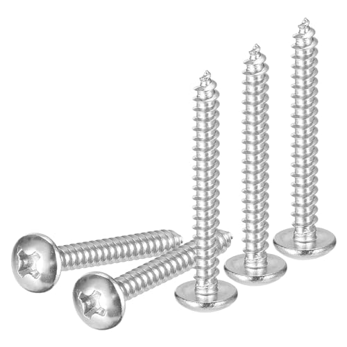DTGN 4x1 Sheet Metal Screws - 100 Pack - for Wood, Furniture - 304 Stainless Steel Phillips Truss Head Self Tapping Tip Wood Screws - Silver