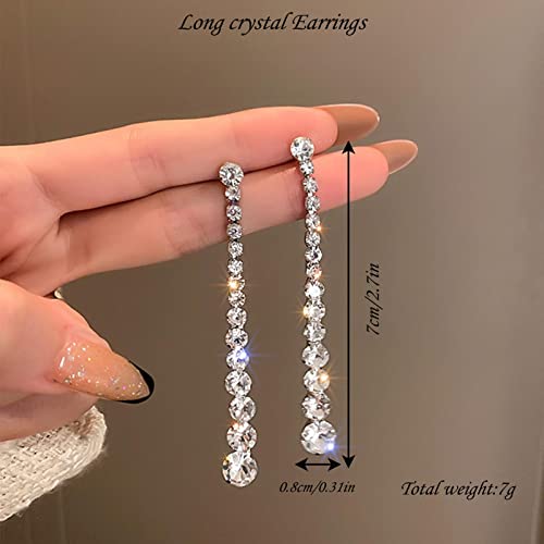 Sttiafay Long Rhinestone Earring For Women Long Chain Dangle Earrings Sparkly Crystal Linear Earrings Tassel Statement Earrings Wedding Bridal Jewelry #TOP1