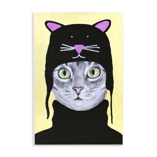 Adorable Grey Cat Fashion Humor, 10 x 15 Inch Mounted Print on Wall Plaque