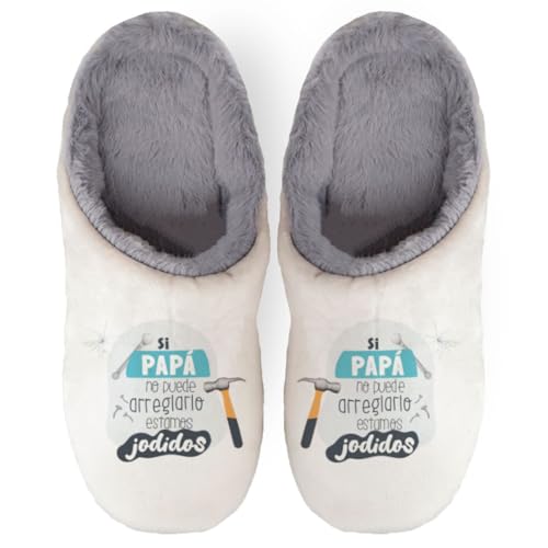 DEREGALOOS Zapatillas casa Personalizadas para hombre. Pantuflas de andar por casa. Detalles Día del Padre. Regalos originales para hombre. (Arreglarlo, Talla EU 42-44)
