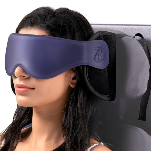 Image of Travel Pillow, Airplane Pillow with 3D Eye Mask for Sleeping, Round Edge Plane Head Strap 360Headrest Support for Long Flight, Stop Bobblehead, Travel Essential for Car Road Trip Purple