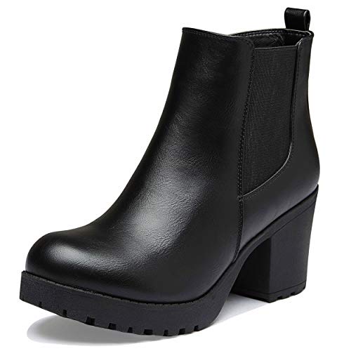 Chelsea Boots Women Elastic Panel Chunky Heel Boots Chunk High Square Calf Fashion