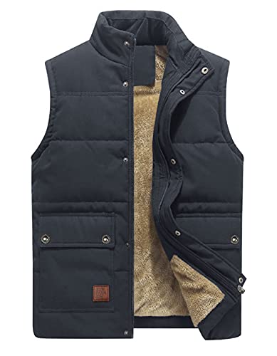 KEFITEVD Fleece Weste Herren Warm Ärmellos Übergangsjacke Herbst Winter Freizeit Weste Viele Taschen Angelweste Männer Dunkelgrau L