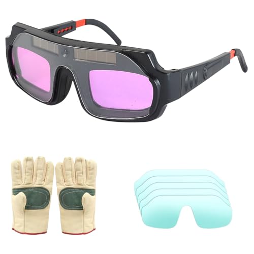 Image of AHBLQD Welding Glasses Auto Darkening Safety Goggles Solar True Color Welder Glasses Welder Mask with Gloves and 5 Eyes Protective PC Lens Welding Helmet for TIG MIG ARC Weld Plasma Cut Grinding