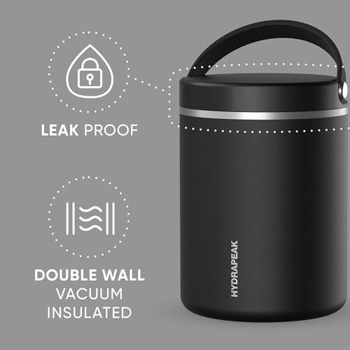 Image of Hydrapeak 32oz Stainless Steel Vacuum Insulated Food Jar for Hot Food and Cold Food, Wide Mouth Leak-Proof Soup Jar for Adults, 10 Hours Hot and 16 Hours Cold (Black)