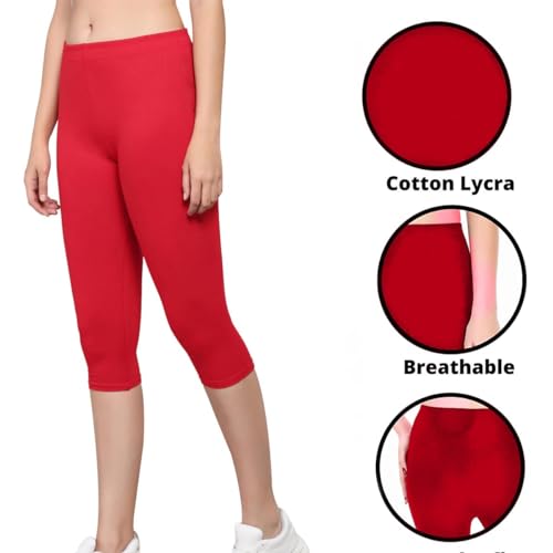 Image of True Women's WEAR Soft Cotton Lycra 3 /4 Leggings Perfect Combination of Elegance and Comfort |Women 3 /4th Cotton Plain Capri 3 /4 Capris Leggings for Women, Women's Slim Leggings