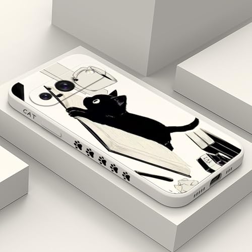 Coque Pixel 9 anti-traces en silicone liquide fin chat blanc