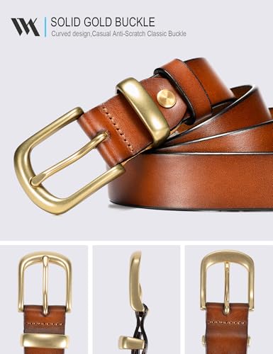 WOLFANT Womens Belts for Jeans,1.1" Fashion Ladies Belt with Gold Buckle,100% Italian Full Grain Real Solid Leather2