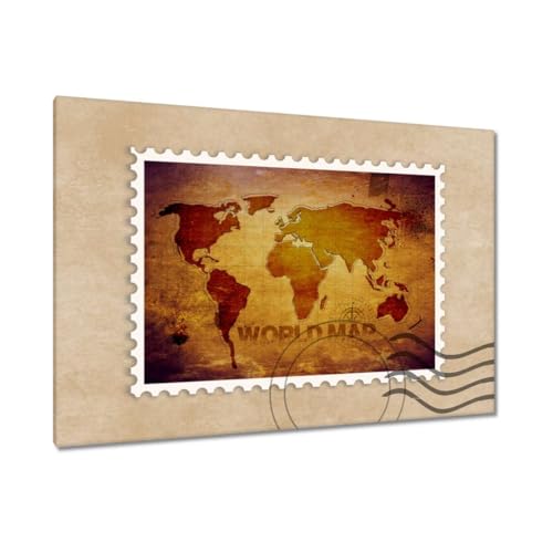 Peinture imprimée sur toile carte du monde marron 120x80cm pour habiller un grand mur vide