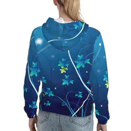 Sweat à capuche femme EdWal pull confortable ajusté imprimé fleurs bleues