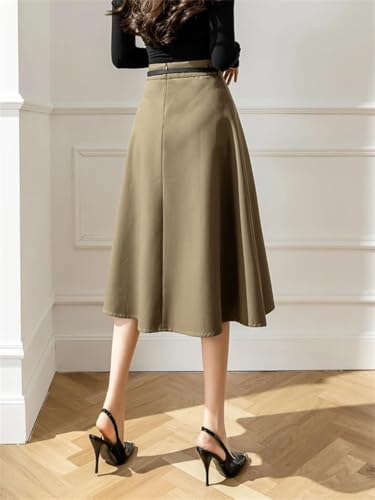 Women's High Waist A-Line Midi Skirt with Belt for Office Fall Casual Wear4