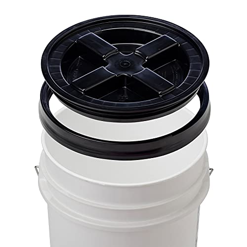House Naturals 5 Gallon Buckets pails with Screw on Airtight Black Lids - Food Grade - BPA Free -(Pack of 3) Made in USA