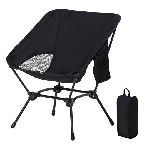 TlaroRiz Camping Chair Portable Lightweight Camping Chairs for Adults Foldable 600D Oxford Ultralight Backpacking Chair with Breathable Mesh and Pocket for Outdoor Travel Hiking, Black