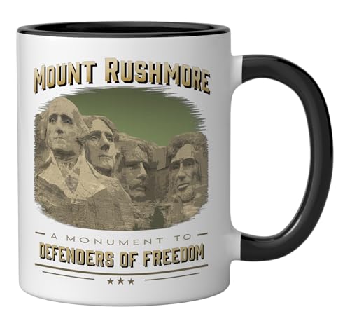 Mount Rushmore Defenders of Freedom South Dakota USA Ceramic Mug, Black/White
