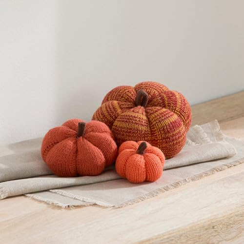 Image of Set of 3 Multi-size Cozy Knit Pumpkins (Sunset Large Multi-size set) | Fall Home decor, Shelf sitters, Bowl fillers, Gift for Friend