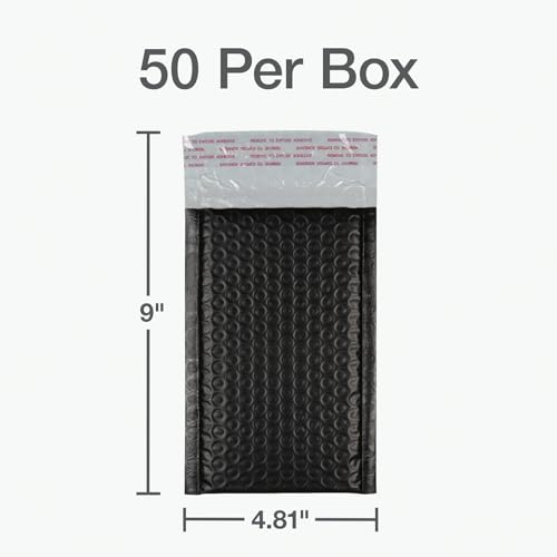 Image of Quality Park Bubble Mailers, 4 x 8 Shipping Envelopes, Self-Seal, Small Black Padded Envelopes, Redi-Strip Peel Off Closure, 50 Per Box (1002352) (Pack of 4)