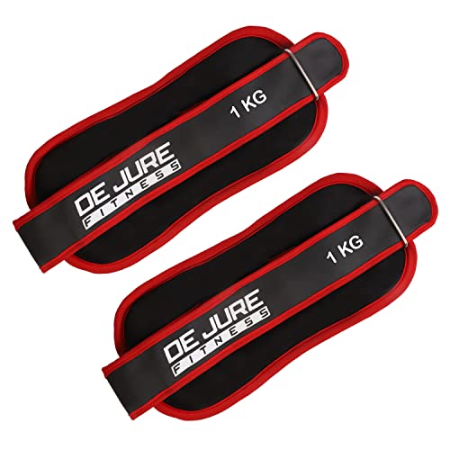 Image of DE JURE FITNESS Adjustable Ankle Weights Set 2KG (1Kg x 2) � Grey | Cardio, Running, Weight Training & Home Gym | Spandex + Cast Iron | Comfortable Fit with Velcro Strap | Unisex Fitness Gear - Red