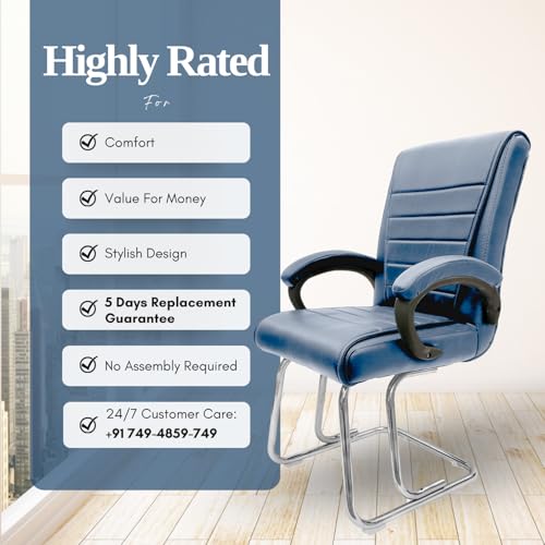 Image of activa Executive Office Visitor Chair | Ergonomic Relax Chair for Study, Home, Reception| Comfortable Cushioned Seat Back, Double Pipe Frame with Arm Rest Guest Seating (1, Grey, Regal)