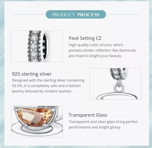 Charm de café en plata de ley 925 auténtica para pulseras 7