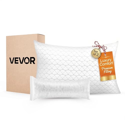 Image of VEVOR Original Adjustable Pillow, Queen Size Bed Pillows for Sleeping, Cross Cut Memory Foam Pillows, Medium Firm Back, Stomach and Side Sleeper Cold Pillow with Removable Washable Cover