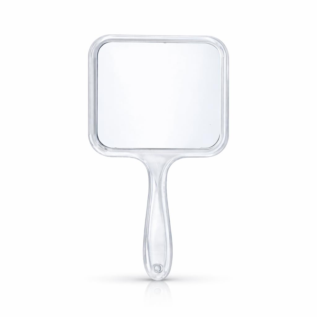 Double-Sided Handheld Mirror 1X/5X Magnifying, Portable Travel Vanity Mirror with Handle & Hanging Hole, Lightweight Glass Hand Mirror for Makeup Shaving (21x11.5 cm) (Trasparent)-picture-31