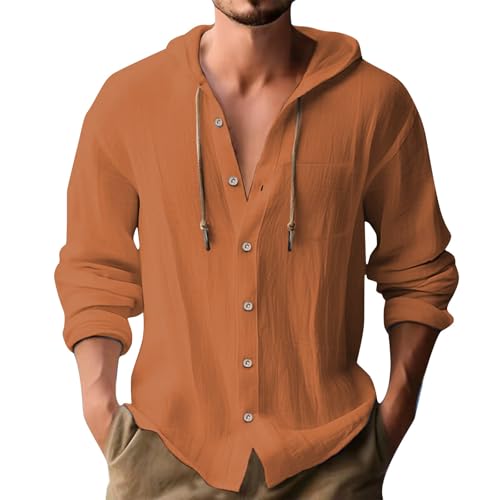Linen Shirts for Men Summer Button Down Long Sleeve Lace Up Hoodies Sweatshirts Hipster Hawaiian Beach Hippie Shirt