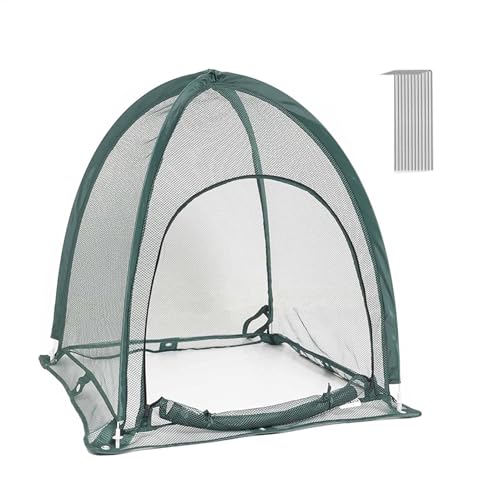 Cubierta de malla para plantas, protector de red de jardín, tapa de cultivo con estacas, material resistente, fácil almacenamiento, (11.02 x 11.02 x 12.52 pulgadas), ideal para proteger plantas