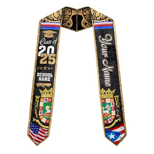 MonkeyVan Personalized Graduation Stole for Puerto Rican Senior, Puerto Rico Flag Graduation Sash Class of 2025 Gifts S174
