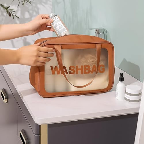 Image of Travel Makeup Pouch Set Toiletry Bag Cosmetic Organizer Bag for Women and Girls Toiletry Storage Kit Set of 3 (Brown)