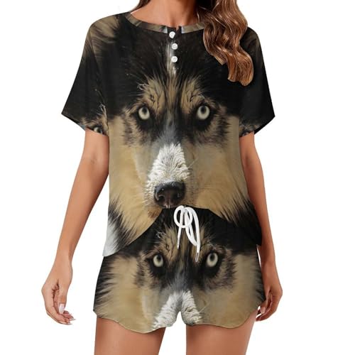 Pyjama husky pour femme avec haut manches courtes et short d'été