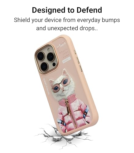 Image of Nimmy Cool 2.0 iPhone 16 Pro Case - White Rich & Beauty | 3D Embroidered Pet Design | Shockproof Protective Cover | Trendy Glasses Series Case for Girls & Women