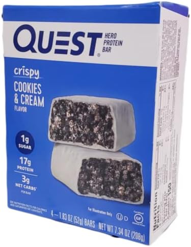 3 set- 1) Pack of 4bars- 1.83oz(52g) each. NET WT 7.34oz(208g) Quest Hero Protein Bar - Crispy Cookies & Cream Flavor