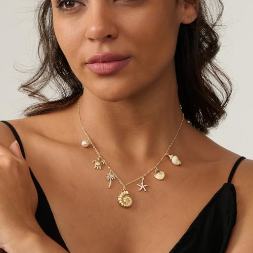 Charm Necklace-14K Gold/Silver Plated Charm Necklace Shell Conch Shell Turtle Starfish Coconut Tree Pearl Necklace Summe Beach Necklaces for Women Dainty Simple Jewelry for Women3