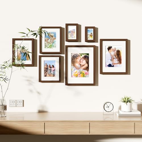 decorUhome 12x16 Picture Frame Set of 10, Display Photos 8.5x11 with Mat or 12x16 Unmatted for Picture Frames Collage Wall Decor, Brown