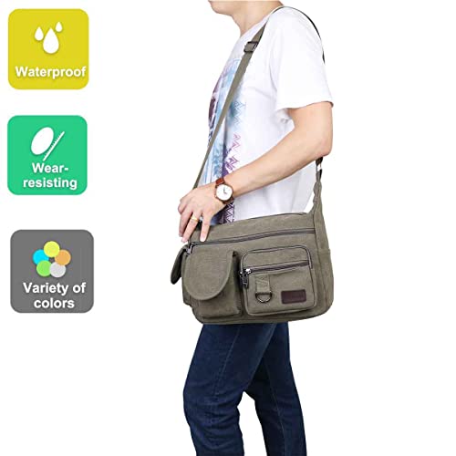BOMKEE Schultertasche Umhängetasche Herren Canvas Messenger Bag Herrentasche Wasserdicht Tasche für Reisen, Wochenender, Schule (Grün)
