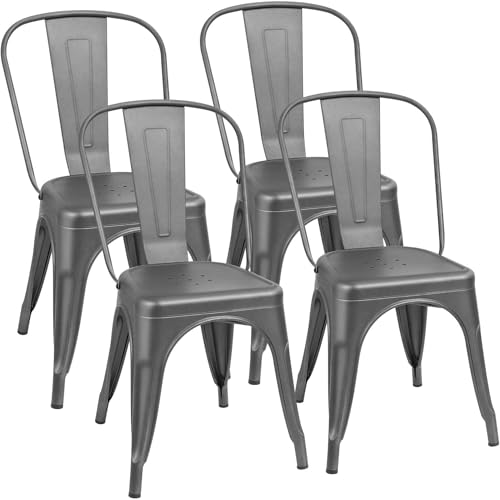 Image of Furmax Metal Dining Chair Indoor-Outdoor Use Stackable Classic Trattoria Chair Chic Dining Bistro Cafe Side Metal Chairs Set of 4 (Gray)