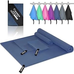 Flaveano Microvezel Handdoek, Reishanddoek Set van 3 (180x90cm, 80x40cm, 50x30cm), Sneldrogend voor Kamperen, Zwembad, Strand, Sport en Gym - Marineblauw