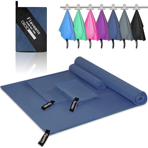 Flaveano Mikrofaser Handtuch Schnelltrocknend, Reisehandtuch 3er Set (180x90cm, 80x40cm, 50x30cm), Outdoor Handtuch, Badetuch, Handtücher, Sporthandtuch, Strandtuch., 5.99 €