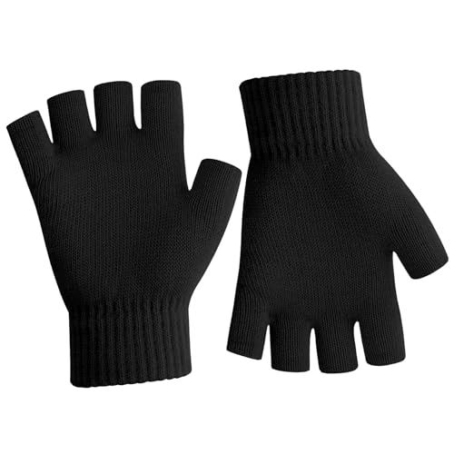 Luvas sem dedos, luvas sem dedos para mulher, luvas térmicas para mulher, luvas de inverno para mulher, luvas de mulher, sem dedos para homem, luvas para homem, luvas pretas e sem dedos, Preto
